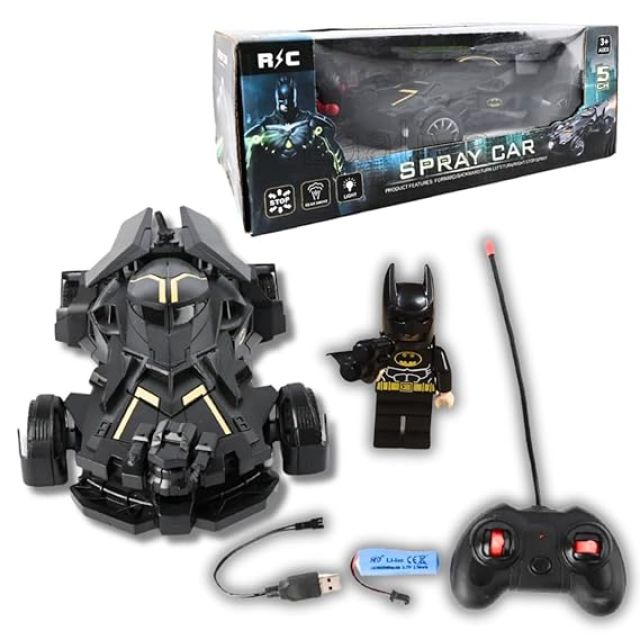 LAALIYA Batman RC Car Batmobile High-Speed Remote Control Car for Boys 7-14 Years | Remote Control Toy | Spray car | Realistic Sounds| LED Lights | Batmobile for Kids Smoke Car Superhero Car,Black